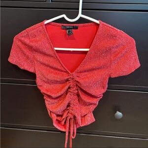 Forever 21 Sparkling Red Ruched Crop Top